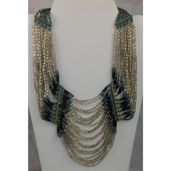 Elegant Handmade Beaded Bib Necklace with Glass and Brass Accents - Picture 3 of 5